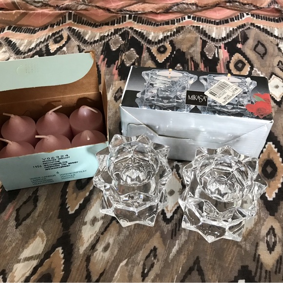 2 way Mikasa candle holders with 6 pink notive party lite candles - Picture 7 of 10